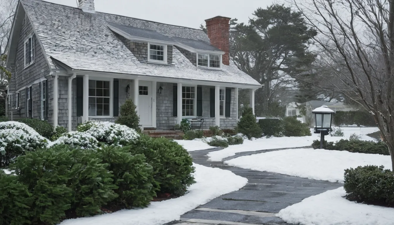 Older Taunton home with snow on the yard where a septic lid is marked